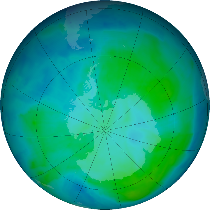 Antarctic ozone map for 22 January 2012